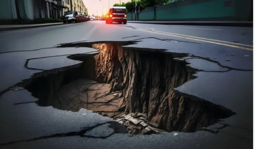 ＦＷＹ１１８号線近くに巨大な陥没穴　道路閉鎖し修復作業（3/17）