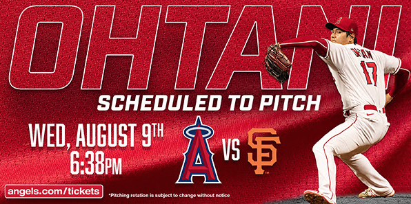 エンゼルス大谷投手　本日登板6:38pm〜 VS ジャイアンツ＠エンゼルスタジアム（8/9）