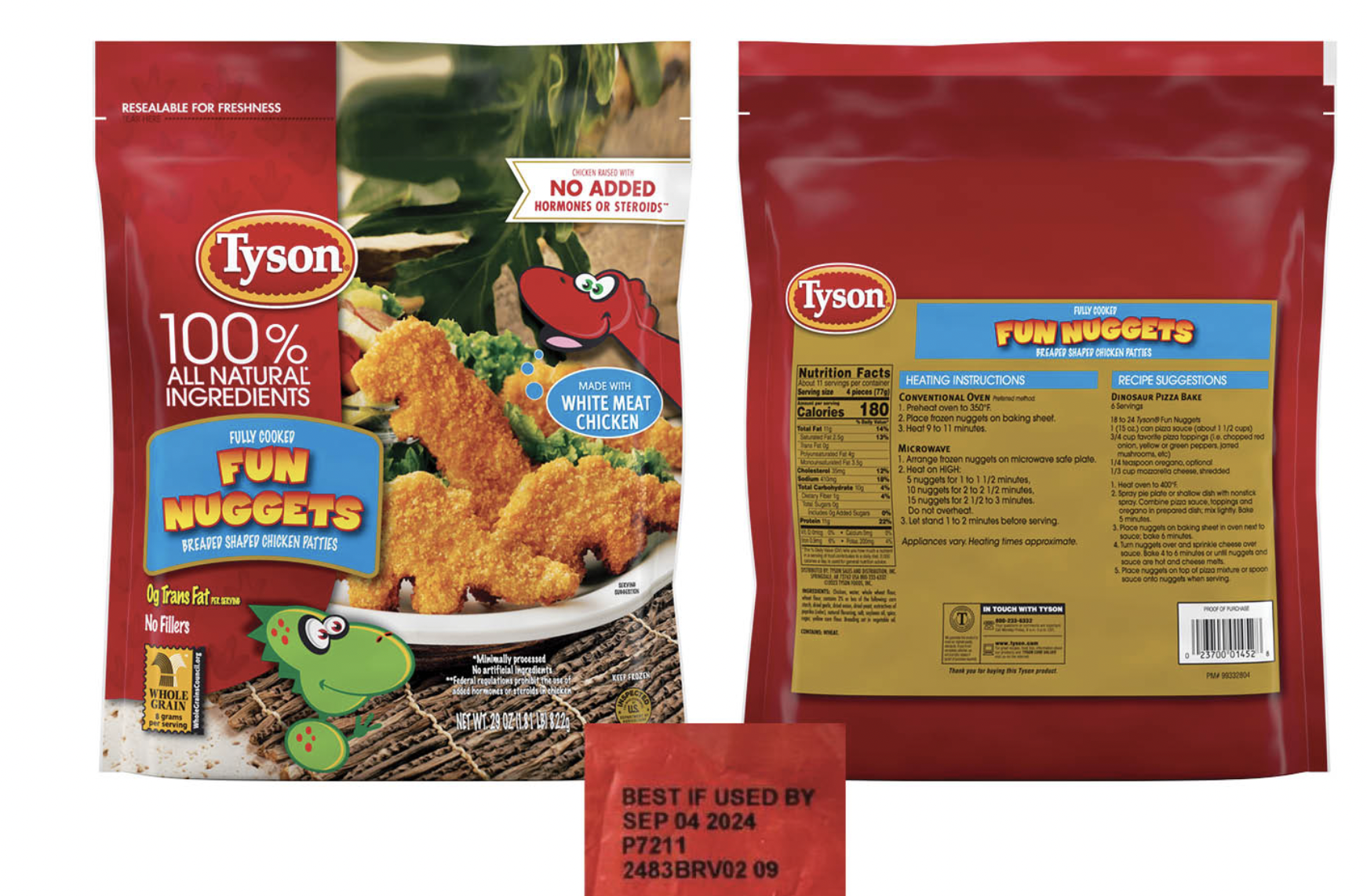 ゴールデンナゲット　緑　フィルム未開封 Tysonが恐竜形のチキンナゲット約3万ポンドをリコール 金属片混入の