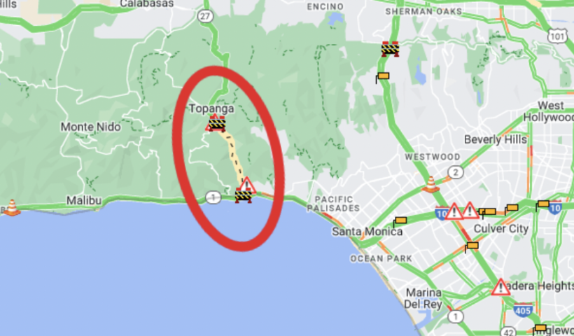 トパンガ・キャニオン・ブールバード、地滑りで両方向通行止め（3/11）