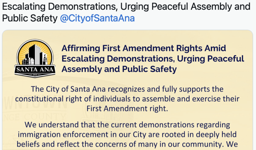 サンタアナでも抗議活動　装甲車、警官隊が出動し10人が逮捕（6/10）