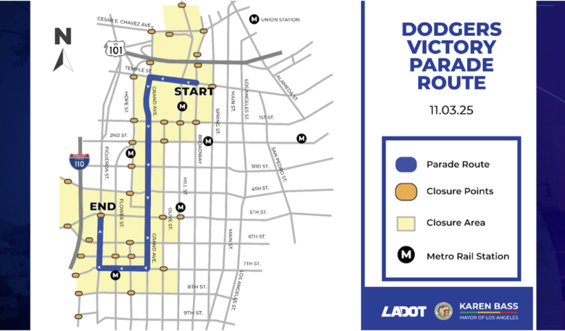 ドジャース優勝　午前11時〜　45分間のパレード！ダウンタウンLAでのルートはこちら（11/3）